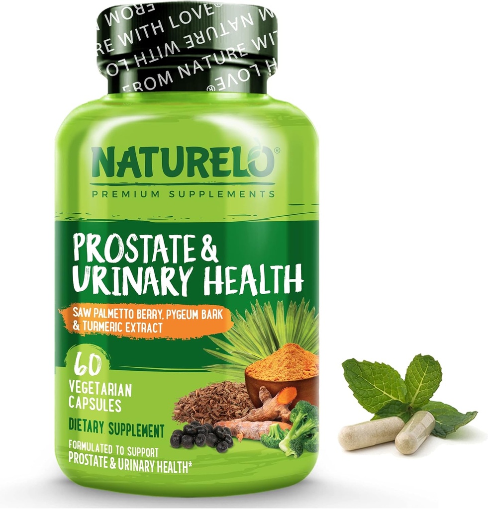 NATLO Prostate & Urinary Health, Comprehensive Formula with Saw Palmetto, Pisageum, Tumeric, Plant Sterols, Broccoli ve Lycopene, 60 Vegetarian Capsules
