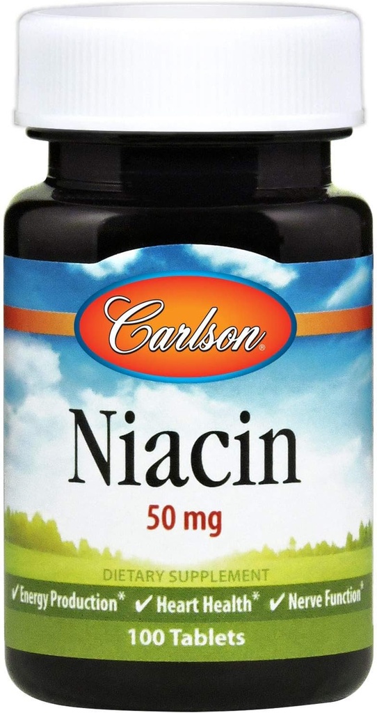 Carlson - Niacin, 50 mg, Cholesterol Metabolism, Enerji Üretimi, Kalp Sağlığı, Nerve Fonksiyonl, 100 Tablet