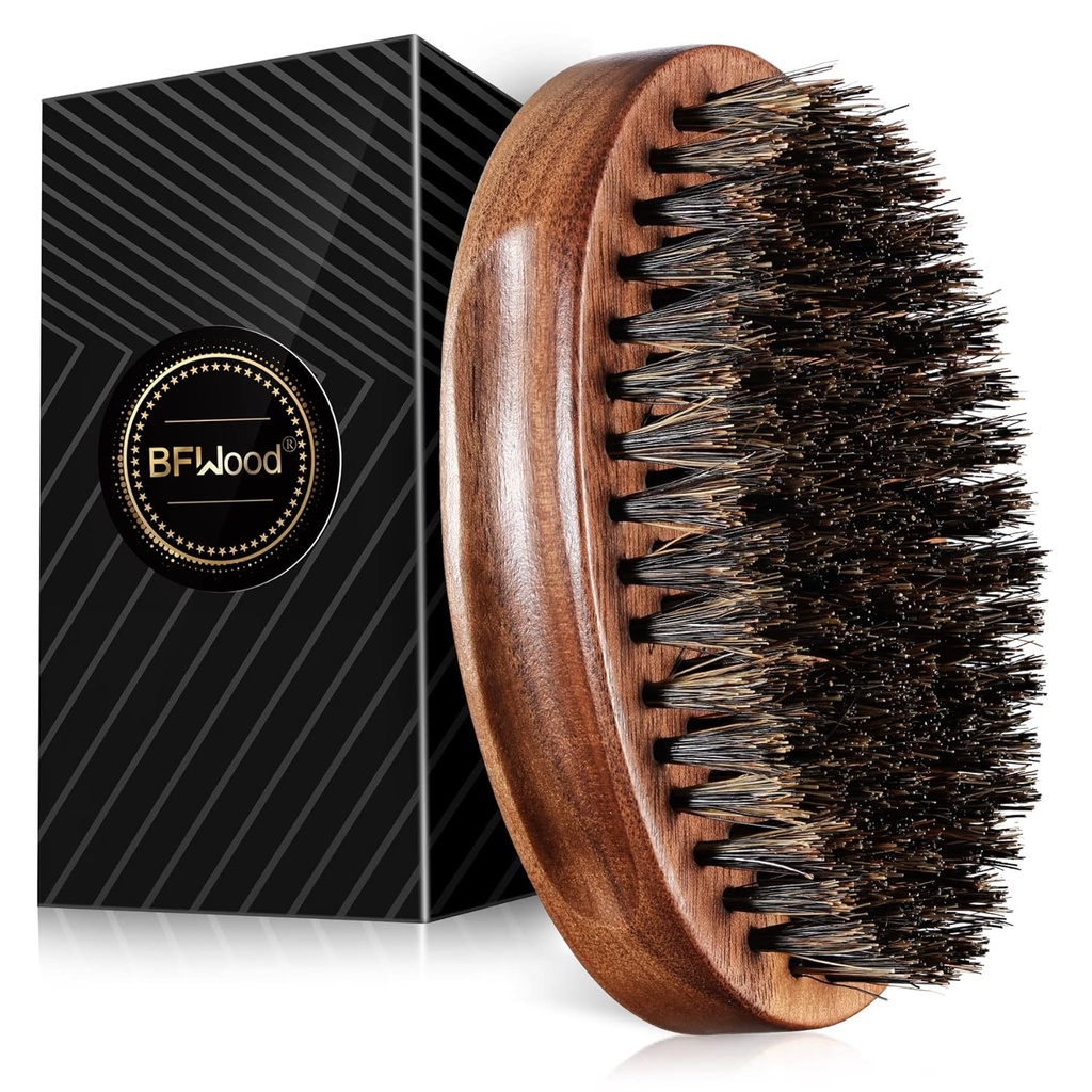 BFWood Boar Bristle Beard Brush - Black Wood Walnut Askeri Stil, Erkeklerin Ahşap Tığ