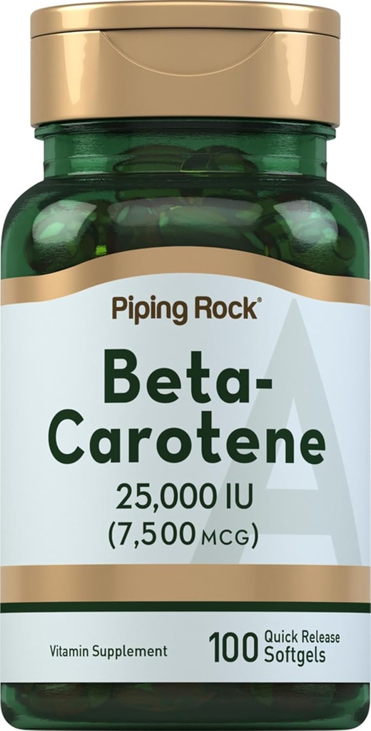 Piping Rock Beta Carotene 25000 IU Softgels | 7500 mcg | 100 Count | A Supplement | Non-GMO, Gluten Free