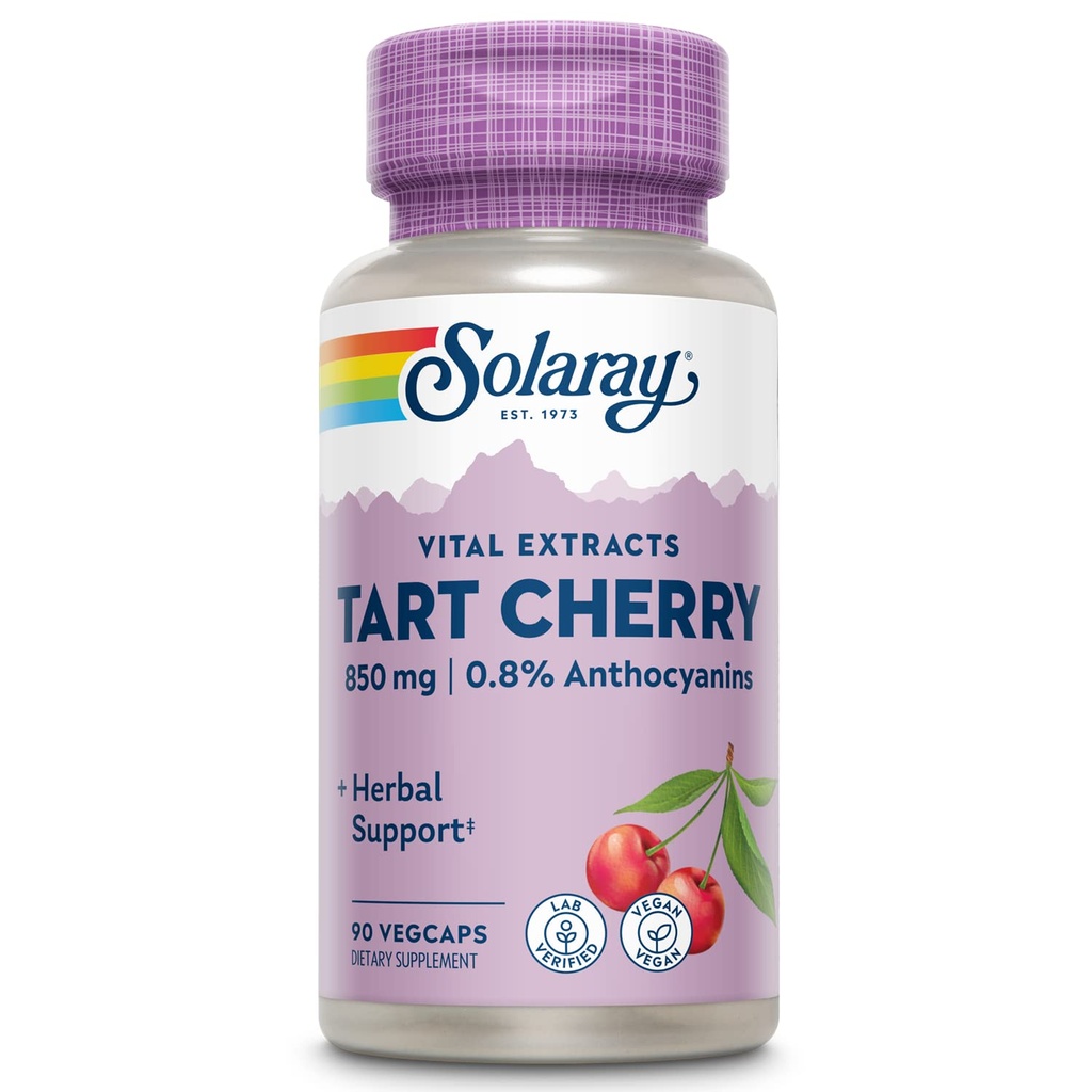 SOLARAY Tart Cherry Capsules 850 mg from Tart Cherries - 0.8% Anthocyanins Plus Ellagic Asit - Wellness Support - Tart Cherry Juice - Vegan, 60 günlük Garanti, 45 Hizmet