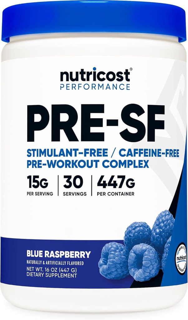 Nutricost Stimulant Free Pre-Workout, 30 Hizmet (Mavi Raspberry) - Caffeine Free, Non-GMO, Gluten Free