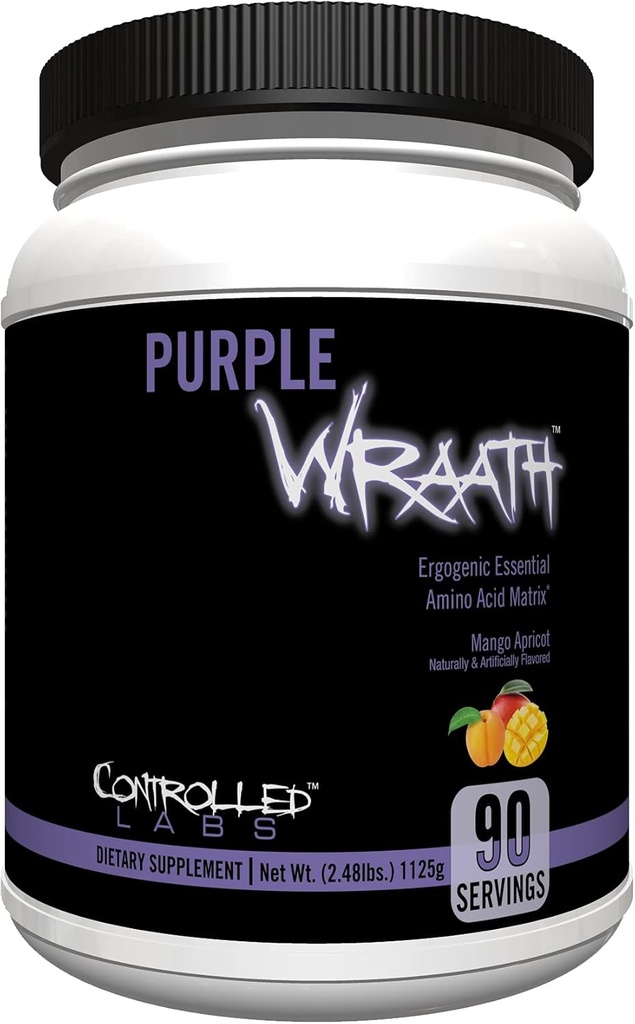 Ελέγχεται Purple Wraath LABS, BCAA και EAA Amino Acid Supplement, με την αντοχή ανάμειξη Intra Workout Powder, Βέλτιστη αντοχή, Focus, και Stamina (Mango Apricot, 90 εξυπηρετούν)