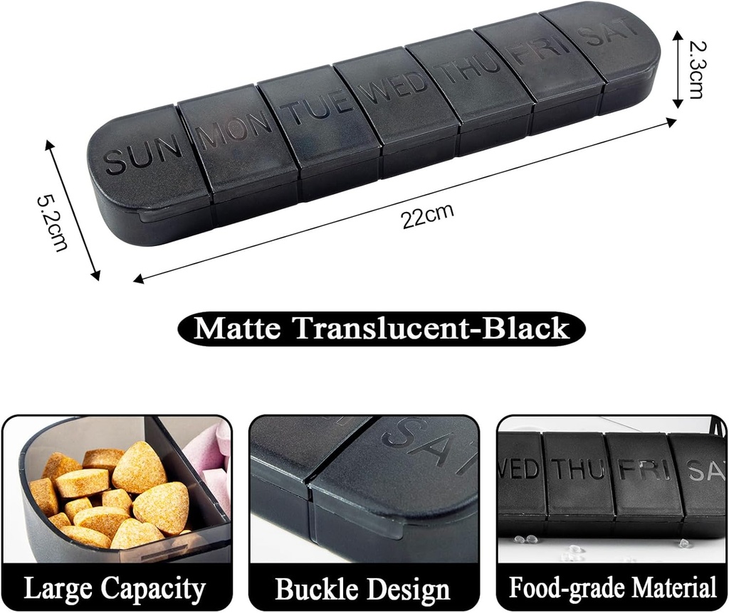 Pill Organizer Büyük, Haftalık 7 Günlük Vitaminler Davası, Matte Black, Travel Medicine Pill Box Sahibi İlaç, Meds ve Minerals, Supplements, Fish Oil, Capsules, Tabletler, Fish Oil, Capsules, Tablet