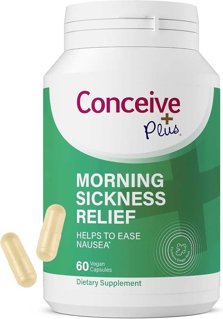 CONCEIVE PLUS Sabah Hastalığı Yardımı - Saf Kuru Ginger Toz - Nausea, Hareket & Stomach Discomfort duringlle - Essential for Waiting Moms - Non-GMO - 60 Vegan Capsules