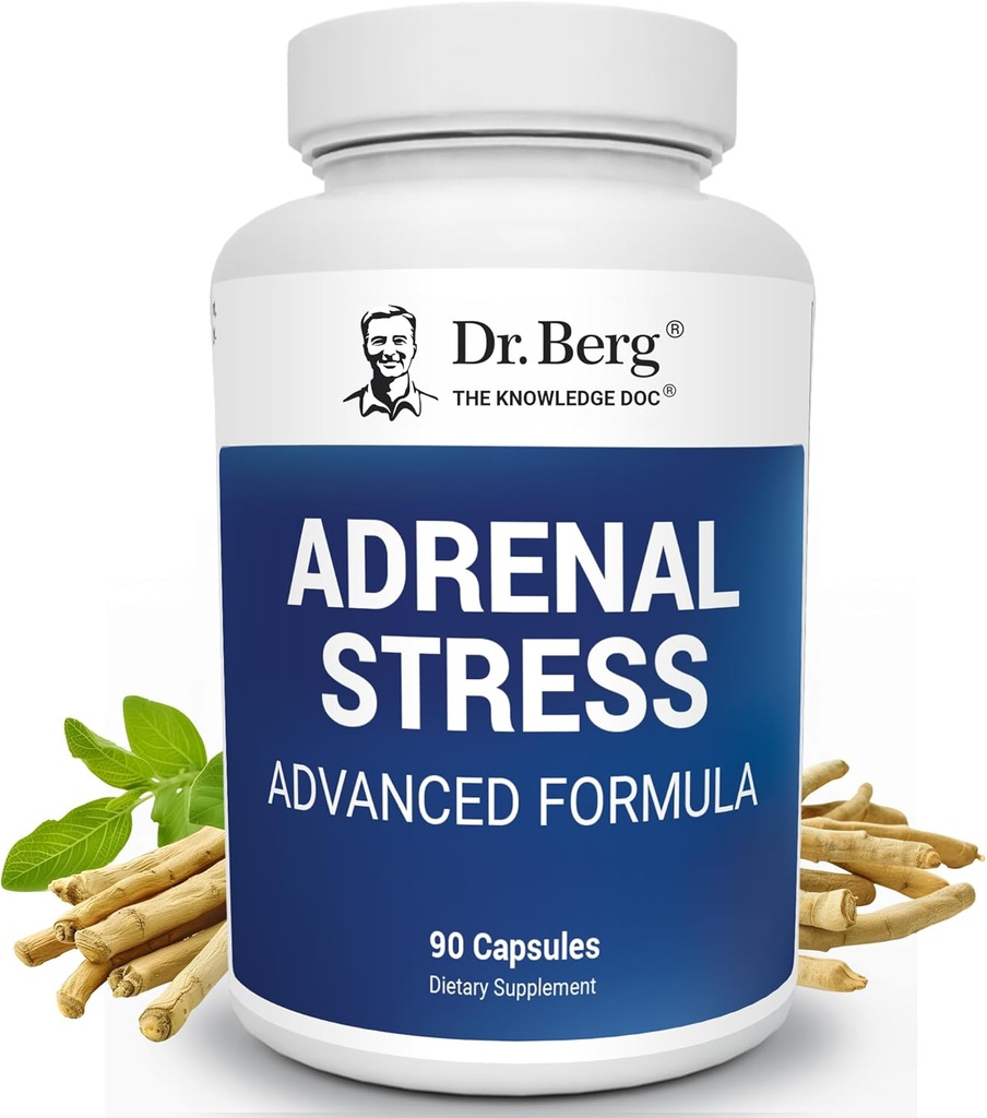 Dr. Berg'in Adrenal Stres Gelişmiş Formula - Stres, Mood ve Enerji Desteği için Adrenal Destek Supplements - Cortisol Manager with Ashwagandha - 90 Capsules