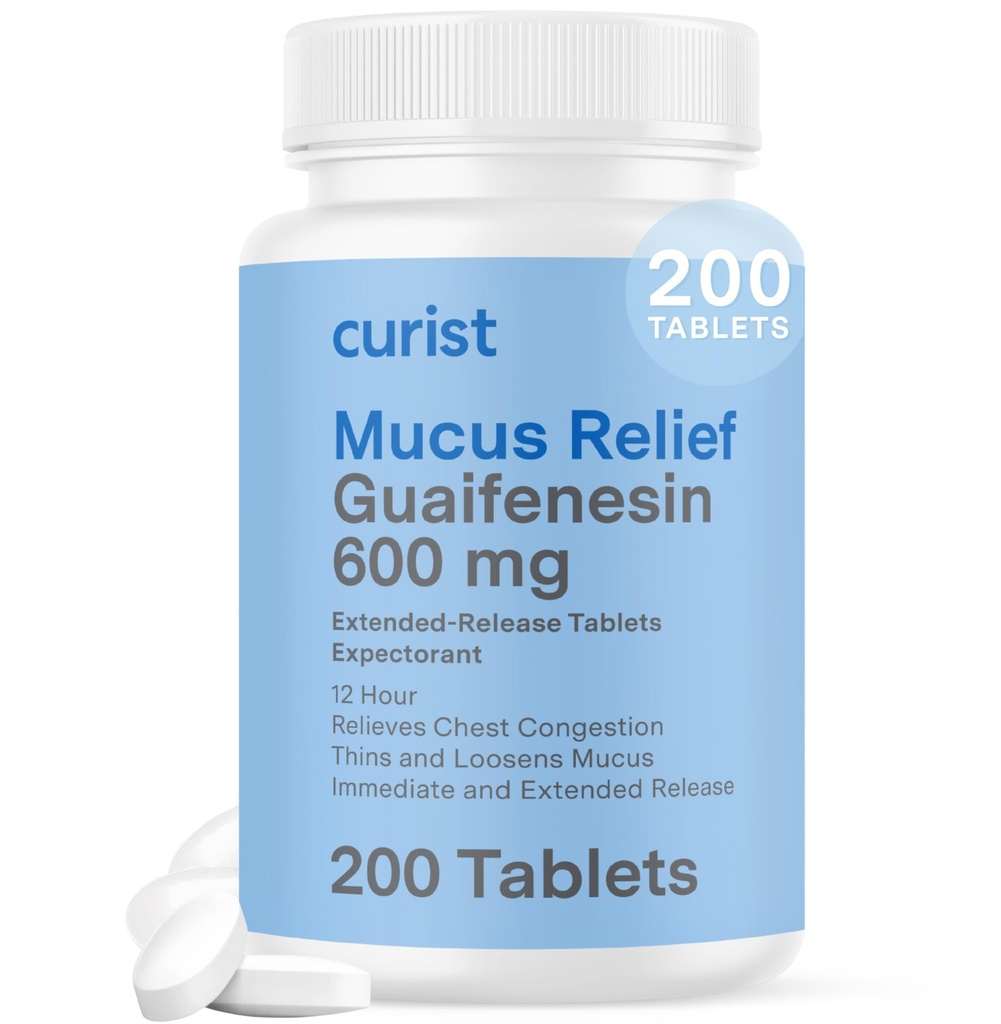 Curist Guaifenesin 600 mg δισκία παρατεταμένης αποδέσμευσης (200 δισκία χωρίς βαφή) - Reventorant Mucus Relief, Generic Guaifenesin 600 mg, (Bulk Pack)