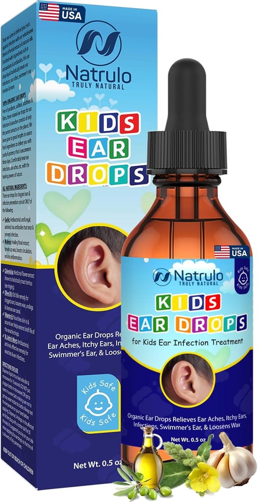 Natrulo Natural Ear Drops for Kids Ear Enfeksiyon Tedavisi – Organik Çocuk Kulak Yağı Relieves Ear Aches, Itchy Ears, Enfeksiyonlar, Mayomer's Ear, & Loosens Wax – Kids Safe, Made in USA