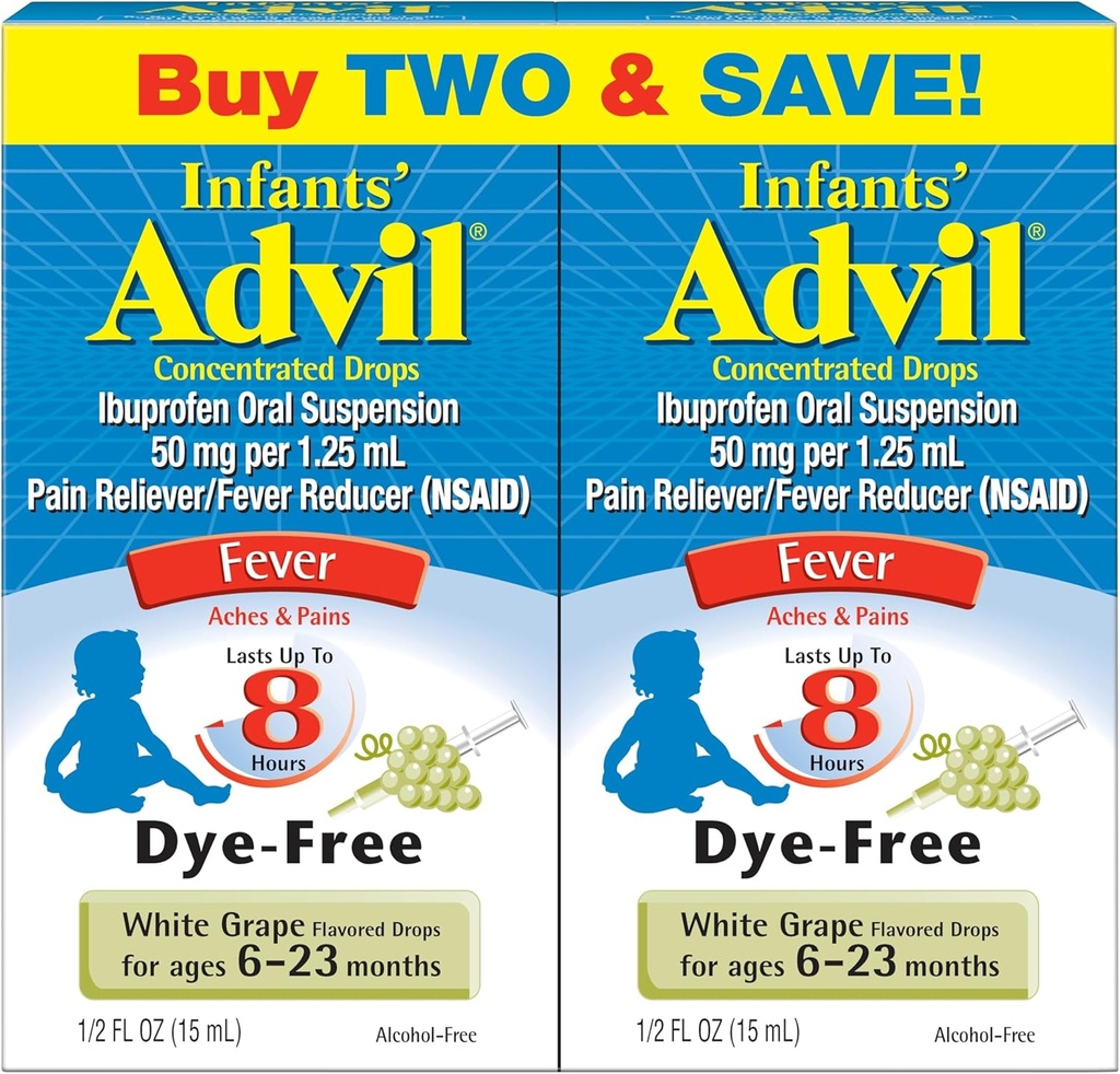 Infant Ibuprofen Dye Free Pain Relief and Fever Medicine, White Grape - 0.5 Fl Oz (2 Pack)