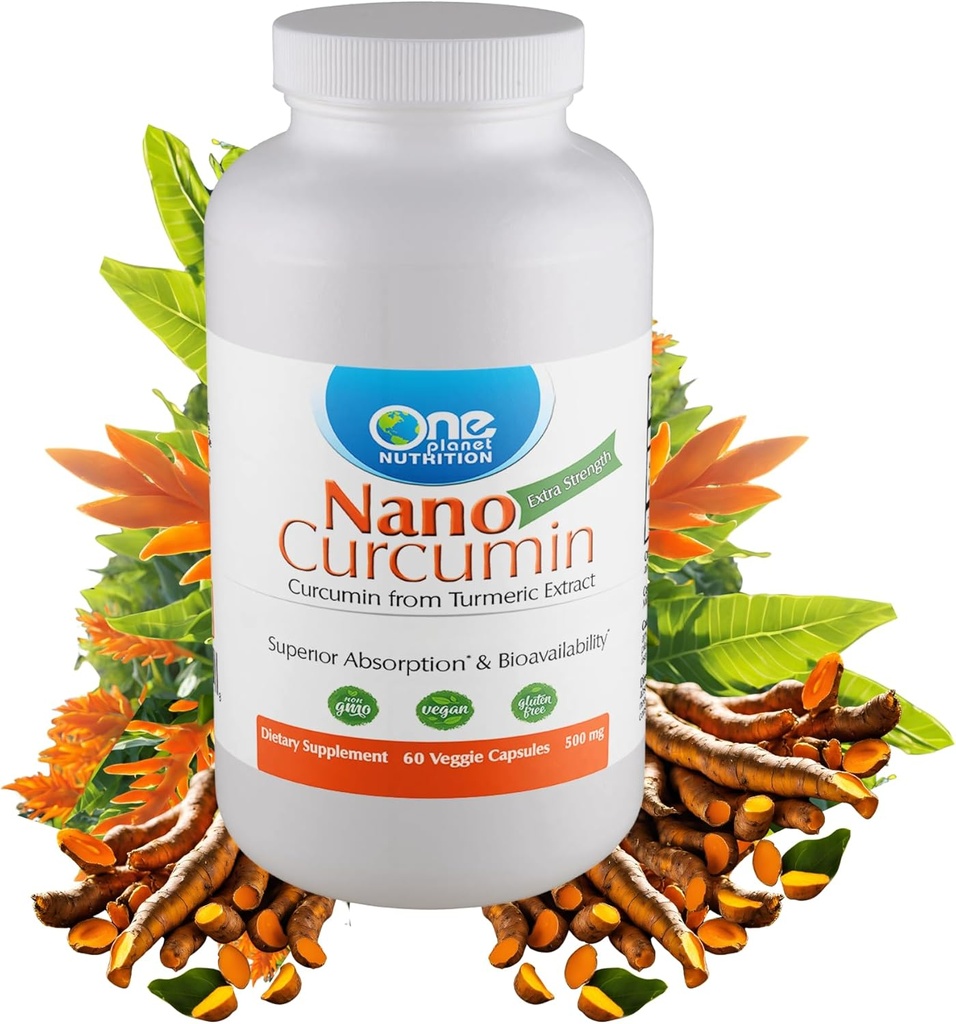 Bir Gezegen Beslenme Nano Curcumin 500 mg Veggie Capsules (60 Hizmetler), Yüksek Aborpsiyon için Nano, Destekler Genel Wellness, Non-GMO, Vegan, Gluten-Free