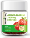 Nature's Key Ashwagandha Gummies, 3000 mg High Potency Ashwagandha Root Extract with Vitamin D2, Stres, Calm Mood & Cognition, for Men & Women, Strawberry Flavor (60 Kont)