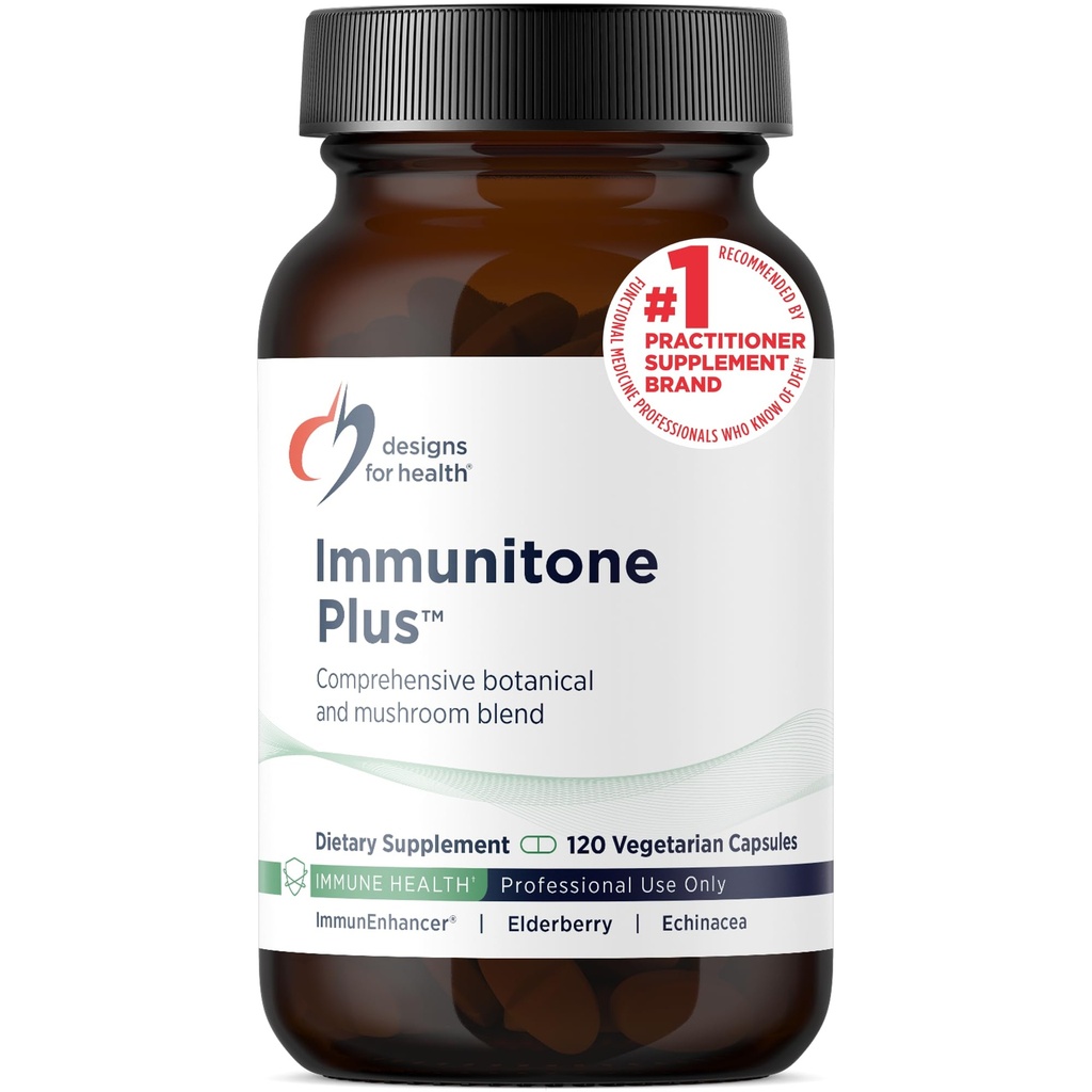 Designs for Health Herbal Immune Support with Mushrooms, Echinacea, Green Tea, Astragalus + Elderberry - Immunitone Plus Pills - Non-GMO Supplement (120 Capsules)