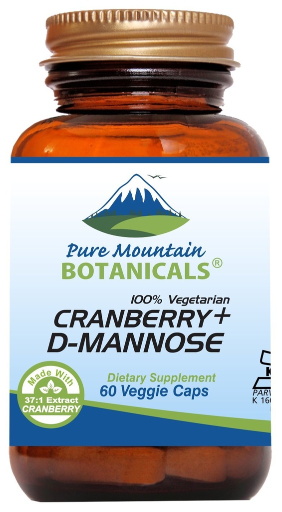 Saf Dağ Botanikleri Cranberry D Mannose Capsules - 60 Kosher Vegan Caps - Cranberry Inter Plus Vitamin C Mannose ile 1000 mg D Mannose