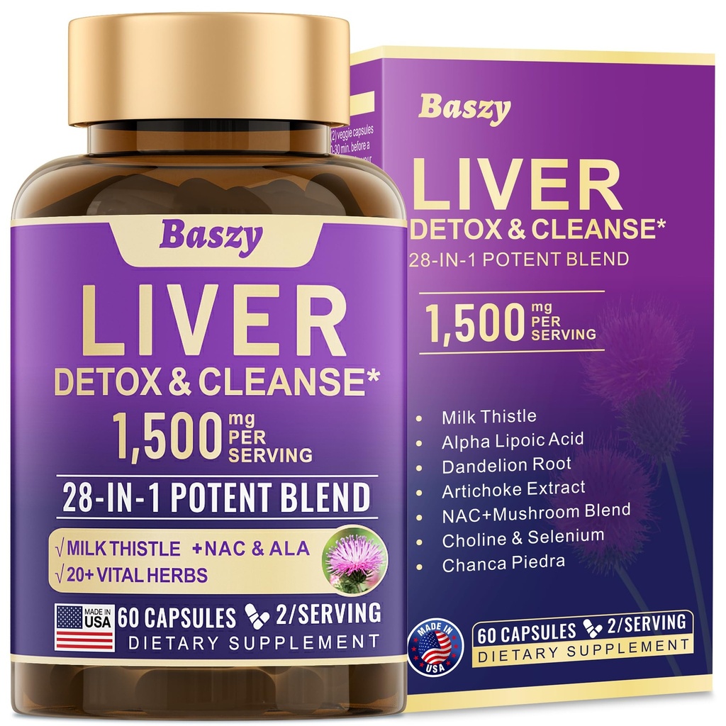 28-σε-1 Liver Cleanse Detox & Repair - 1500mg Liver Health Support with Milk Thistle, Dandelion Root, Artichoke Extract, and 20+ Herbal Liver Support Supplements - Made in USA - 60 Capsles