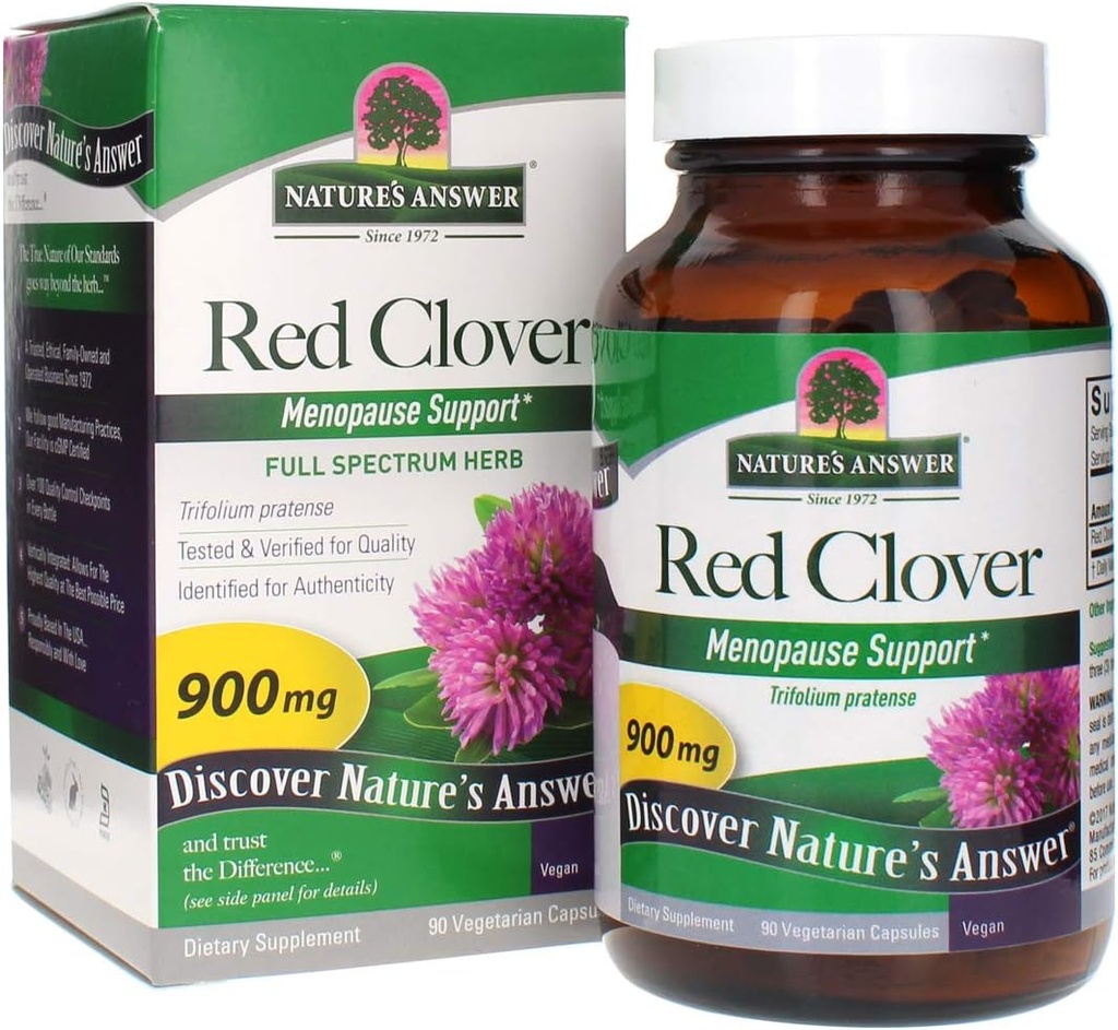 Nature's Answer Red Clover Trifolium Pratense Full Spectrum Herb Natural Vegetarian Vegan High Strength Diyetary Supplements Ideal for Menopause (90 Capsules)