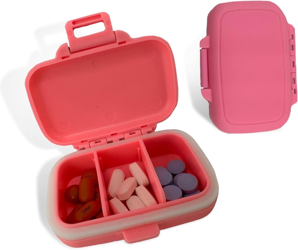 Seyahat Pill Organizer - Dayanıklı, Sutight Pill Case Travel Dimension with 3 Karşılaştırma - Compact Pill Travel Case for Vitamins, Supplements, Medicine - Travel Pill Container for Purse (Pink)