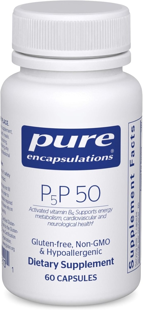 Pure Encapsulations P5P 50 - Active Vitamin B6 - Enerji Metabolism & Beyin Sağlığı * - Gluten Free & Non-GMO - 60 Capsules
