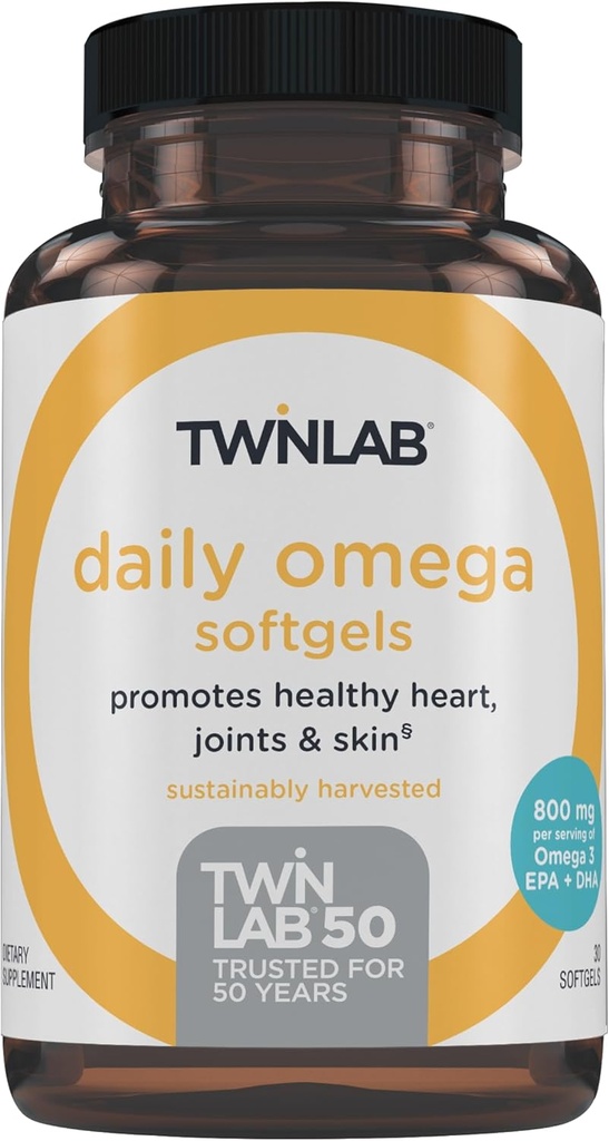 Twinlab Daily Omega Softgels - Ortak Sağlık ve Beyin Sağlık Balık Yağı Supplements - 800 mg, 30 Softgels