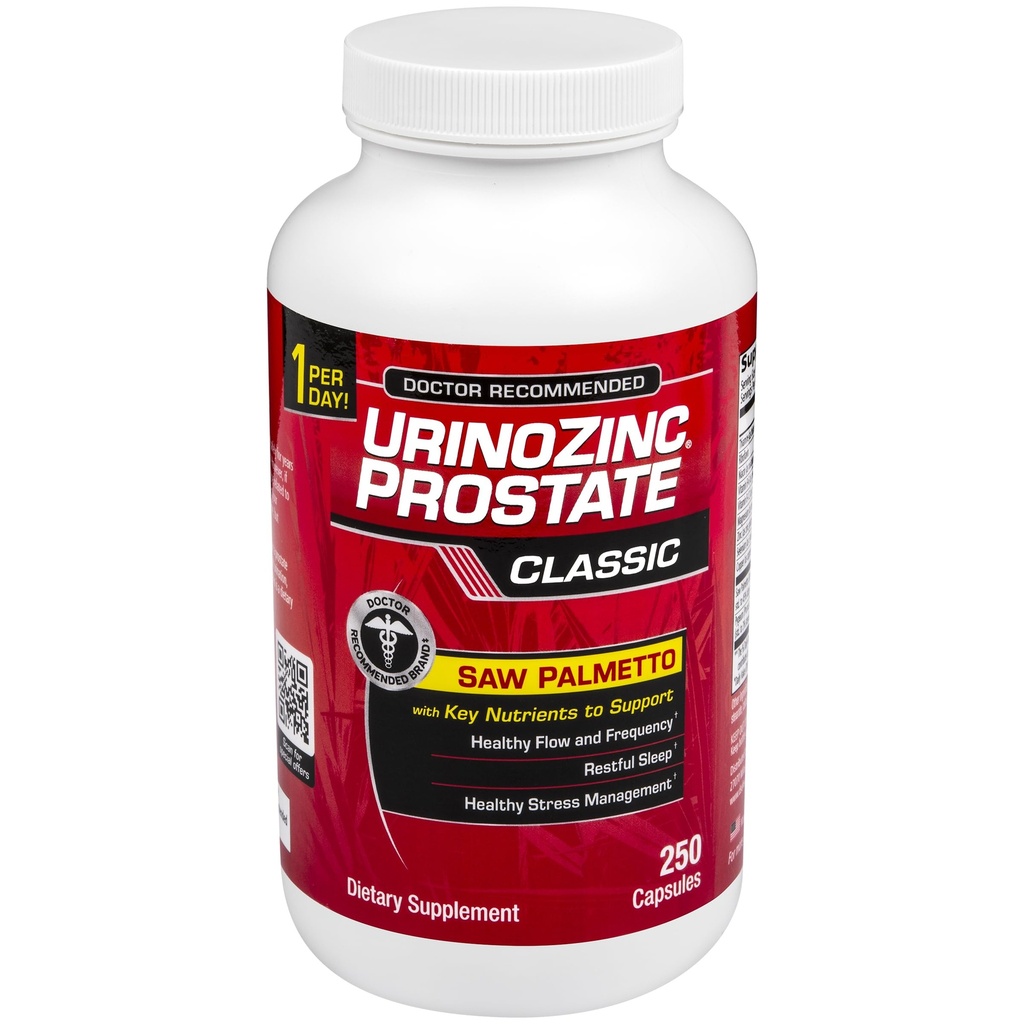 Urinozinc Classic Prostate Supplement for Men, 1 Capsule per Day, Saw Palmetto & B Vitamins (Over 8 Ay Supply, 250 Count)