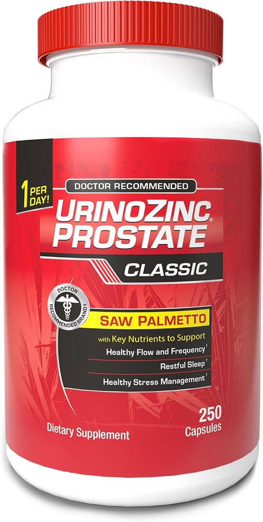 Urinozinc Classic Prostate Supplement for Men, 1 Capsule per Day, Saw Palmetto & B Vitamins (Over 8 Month Supply, 250 Count)