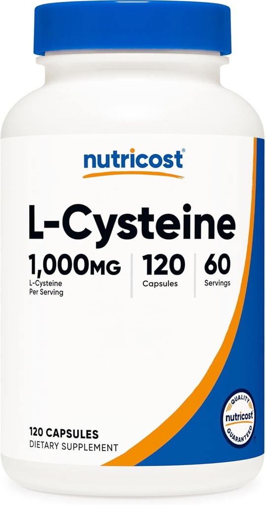 Nutricost L-Cysteine 1000mg, 120 κάψουλες - Μη ΓΤΟ, συμπλήρωμα χωρίς γλουτένη, 500mg ανά καψάκιο