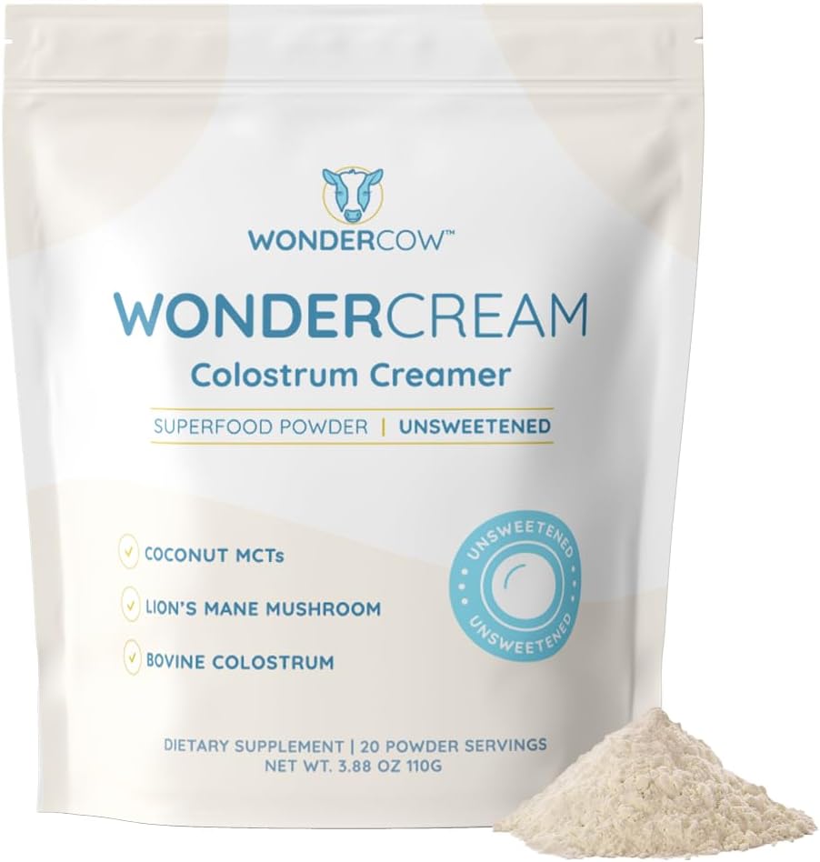 WonderCow Bovine Colostrum Superfood Creamer Supplement Toz w/Organic Lions Mane Mushroom & Coconut Milk Toz MCTs | Fonksiyonel Sugar Free Keto Coffee, Smoothie & Drink Mix Unsweetened