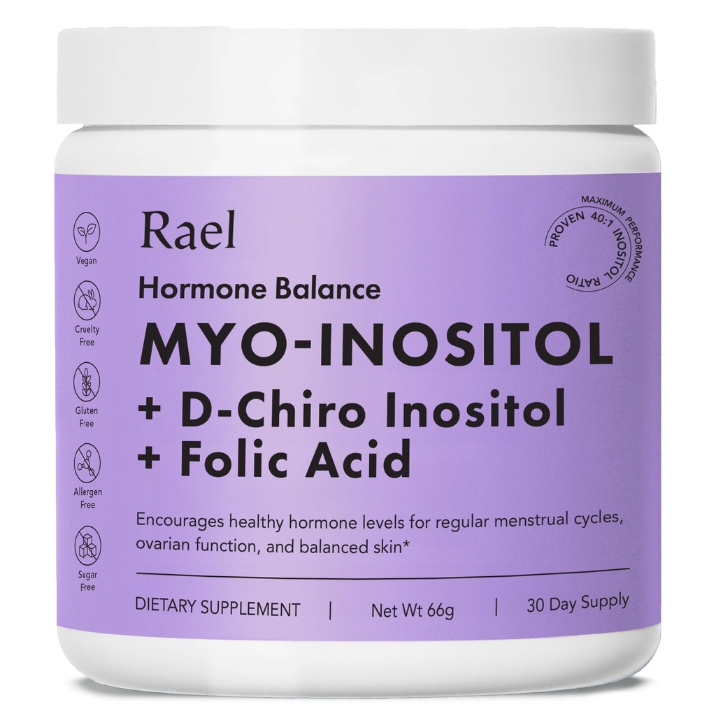 Rael Hormonlar Kadınlar için Denge, Inositol Toz Supplement - Ovarian Function Support, Vitamin B8, 40:1 Proven Oran, Folic Asit, Vegan (30 Hizmet)