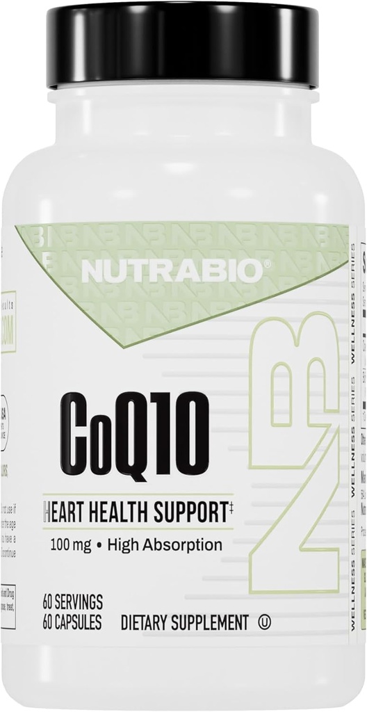 NutraBio CoQ10 Diyetsel Tamam, Sağlıklı Kalp Fonksiyonlu ve Hücre Enerji Üretimi, 100 mg - 60 Capsules