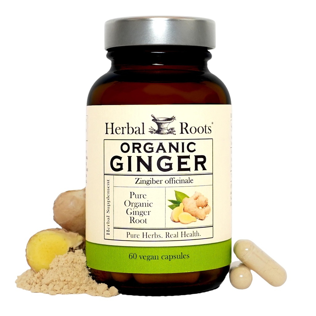 Herbal Roots Ginger Supplement | Organik Ginger Root Capsules | Servis başına Pure Ginger Toz 1200 mg | 60 Vegan Capsules