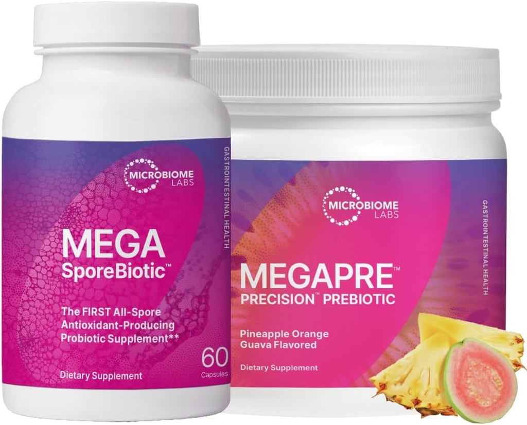 Microbiome Labs MegaSporeBiotic (60 κάψουλες) + MegaPre (5.5 oz σκόνη) Προβιοτικό προβιοτικό Bundle - Spore Βασισμένο προβιοτικό με Prebiotic Fiber σκόνη