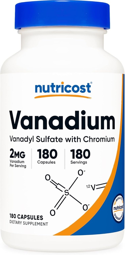 Nutricost Vanadium + Chromium 2mg 180 Vegetarian Capsules - Gluten Free, Non-GMO - Vanadium Supplement
