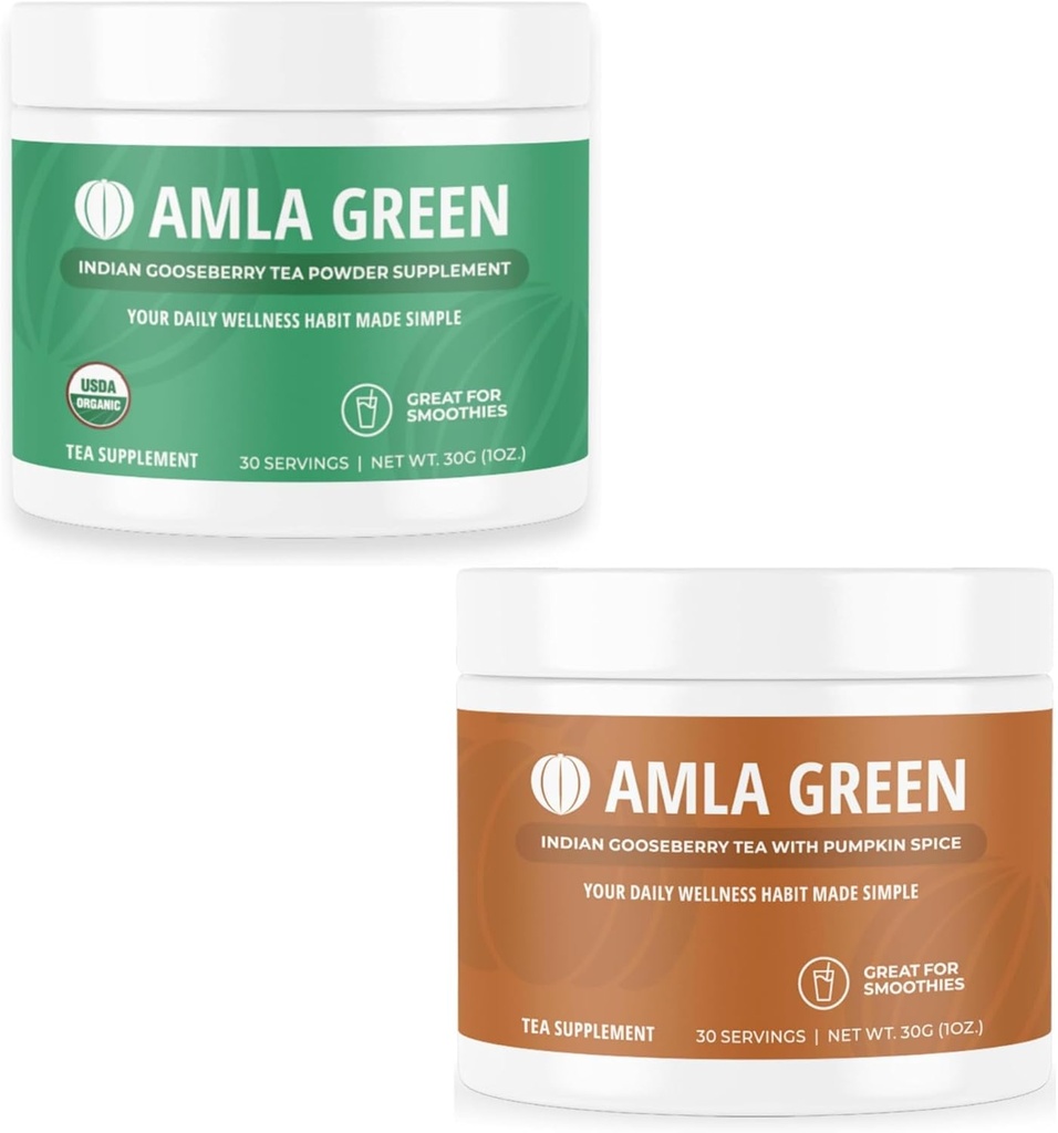 Amla Toz & Green Tea Superfood Supplement with Indian Gooseberries & Riley Spice, Organic, Vegan, 30 Hizmetler