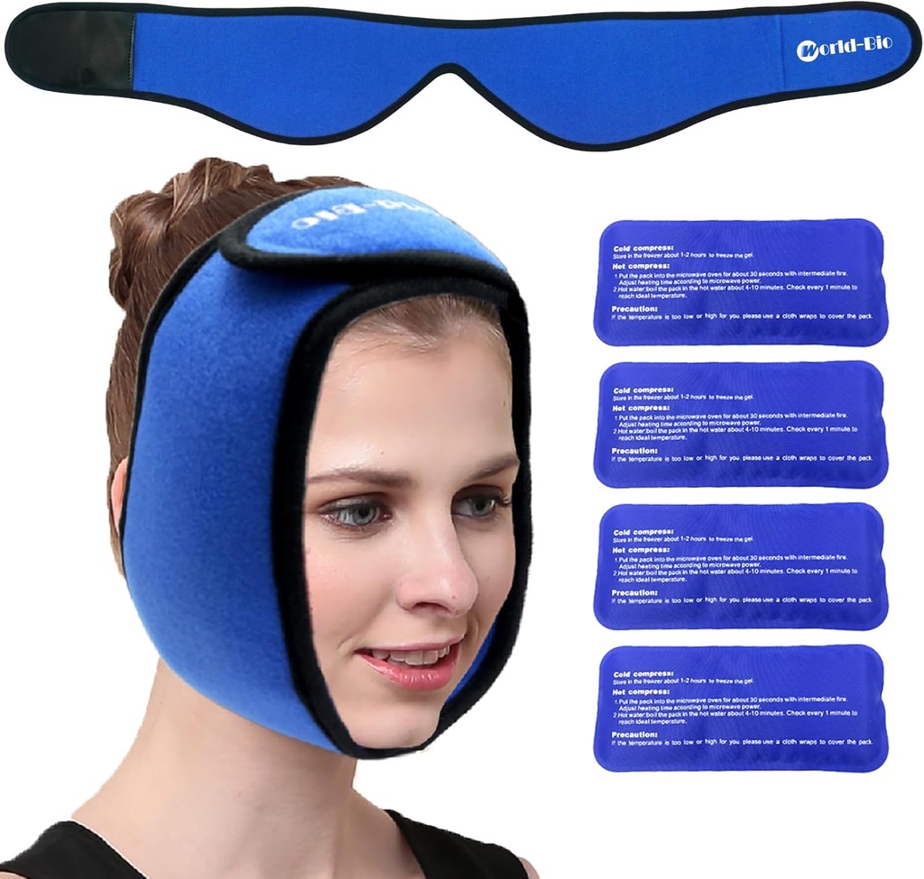 Yüz Buz Paketi TMJ, Bilge Dişler, DÜNYA-BIO Jaw 4 Reusable Hot Cold Therapy Gel Packs for Head, Chin, Oral ve Yüz Cerrahisi, Swelling için Ağrı Yardımı, Injuries, Dental İmplantlar