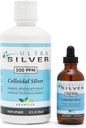 Ultra Silver® Colloidal Silver | 500 PPM, 32 Oz (946mL) | Mineral Tamam | Gerçek Colloidal Silver - 4 oz Dropper Şişe (Empty) Dispensing için dahil!