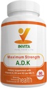 INVITA ADK - Βιταμίνες A1, Βιταμίνη D3 5000 IU & K2 MK7 συμπλήρωμα - Φυσικός Formulated Οστό & ανοσοποιητικό σύστημα Υποστήριξη - Χωρίς γλουτένη, Μη ΓΤΟ - 90 Χορτοφαγικές κάψουλες για άνδρες & γυναίκες
