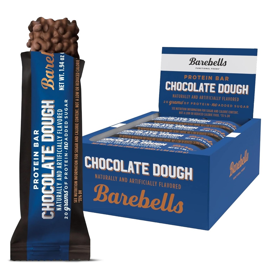 Barebells Protein Bars Chocolate Dough - 12 Kont, 20g High Protein Tedavileri - 1g Total Sugars ile Çikolata Beslenme Bar - On-Go Kahvaltı veya Post-Workout Snack Dough - 12 Kont, 20g High Protein Tedavileri - Chocolate Beslenme Bar - 1.