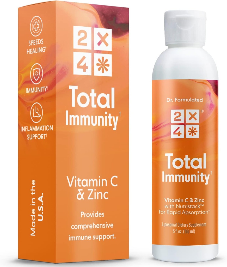 2X4 Yetişkinler için çinko ve Vitamin C ile Yaşlı - Sıvı Günlük Immune Desteği - Liposomal Immunity Supplement Vitamins, Non-GMO, Sugar Free, 30 Hizmet, 5 fl ozzzz