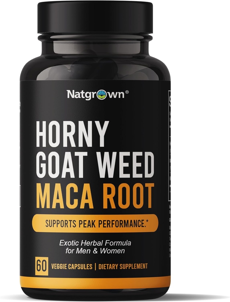 Natgrown Horny Goat Weed ve Maca Root Extract Supplement for Men & Women (Epimedium Extract, Hornygoatweed) Vegan Capsules - 60 Ctt