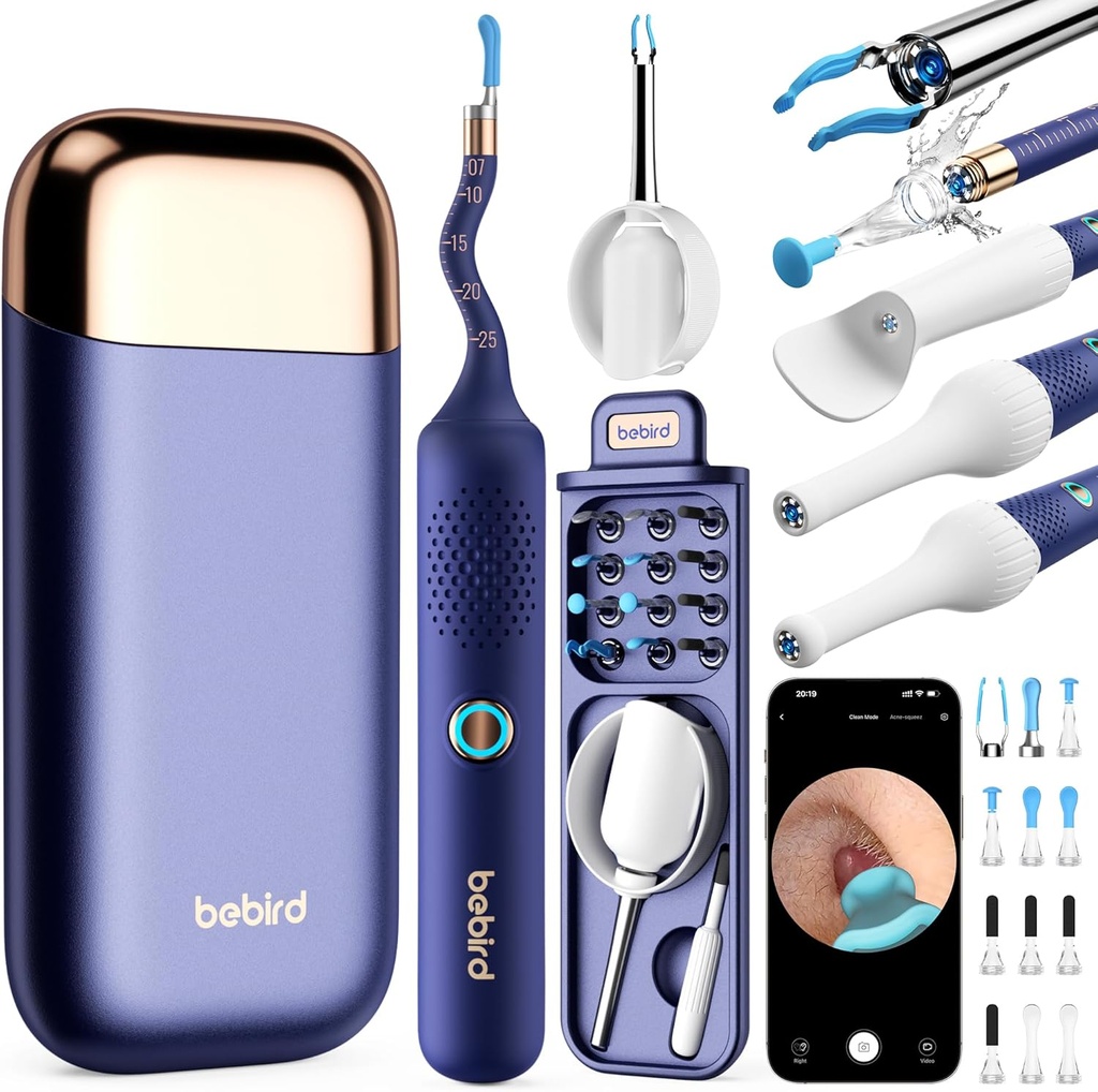 BEBIRD Flex Ear Wax Removal Tool Camera, FSA HSA Eable Materials, Wireless Smart Visual Ear Temizlik Kit with 13-Piece Tips, HD Camera Ear Autoscope with Tweezers, Earsight Plus B31R Earwax Better