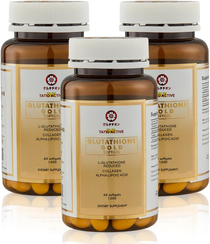 Japonya'da Advanced Gold Glutathione Capsules with Collagen, Vitamin C ve Antioksis Supplement for Radiant, Youthful-Baking Skin, Collagen Production & Even Skin Tone - 3 Şişes