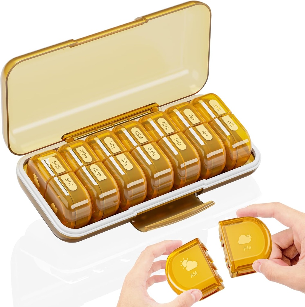 Haftalık Pill Organizer 2 Times a Day, Large 7 Day Am Pm Pill Box - Acedadada Two Daily Pill Case with Detachable Day Night Design, Tıp Konteynerleri For Vitamin, Fish Oils, Supplements, Amber