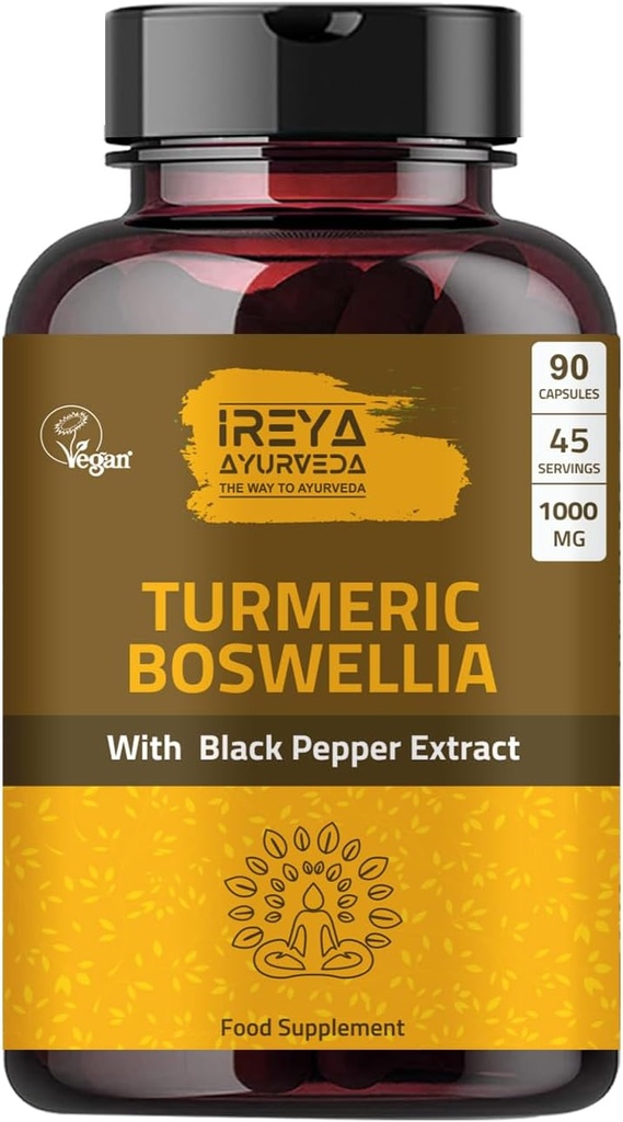 Boswellia Extract Capsules (90 Capsules) 1000 mg - Boswellia Serrata% 95 Black Pepper Extract and Curcuminoids