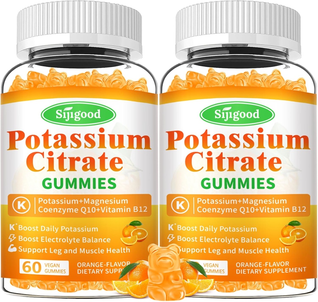 2 τεμ. Κιτρικό κάλιο Gummies – Υψηλής ισχύος συμπλήρωμα καλίου για τη μυϊκή υγεία, ανάγλυφο ποδιού Cramp, ηλεκτρολυτική ισορροπία – Vegan, μη-GMO, χωρίς γλουτένη, Πορτοκαλί Γεύση, 120 κόμης