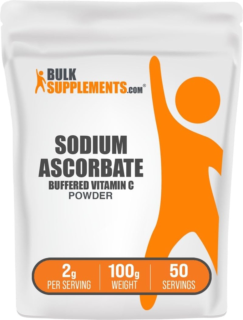 BulkSupplements.com Ασκορβικό Νάτριο σε σκόνη - για την υποστήριξη του ανοσοποιητικού, Ασκορβικό Νάτριο Βιταμίνη C - Buffered Βιταμίνη C, Χωρίς γλουτένη, 2g ανά Σερβίρισμα, 100g (3, 5 oz) (Pack of 1)