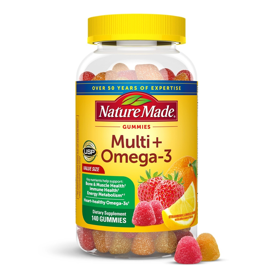 Nature Made Multivitamin + Omega-3, Multivitamin Gummies for Women and Men, Daily Nutritional Support, 140 Yetişkin Gummy Vitamins & Minerals, 70 Day Supply