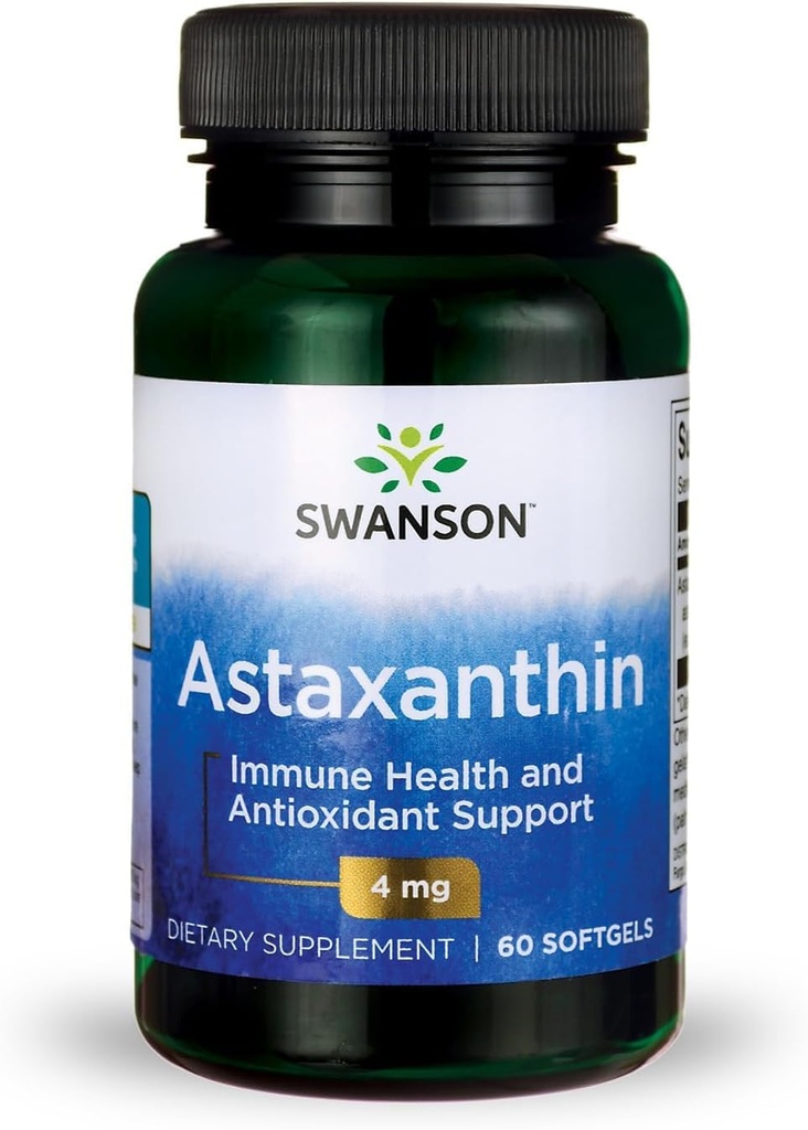 Swanson Ασταξανθίνη Eye Vision Brain Skin Health Αντιοξειδωτικό συμπλήρωμα υποστήριξης (Ασταξανθίνη 4 mg) 60 Softgels Sgels