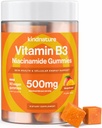 B3 Niacin Gummies - Flush Free Niacinamid 500 mg Supplement - Vegan, Non-GMO, Low-Calorie, Gluten-Free, Soy-Fee, 3rd Parti Lab Test Edildi - 1 Ay Supply, 90 Chewable Gummies