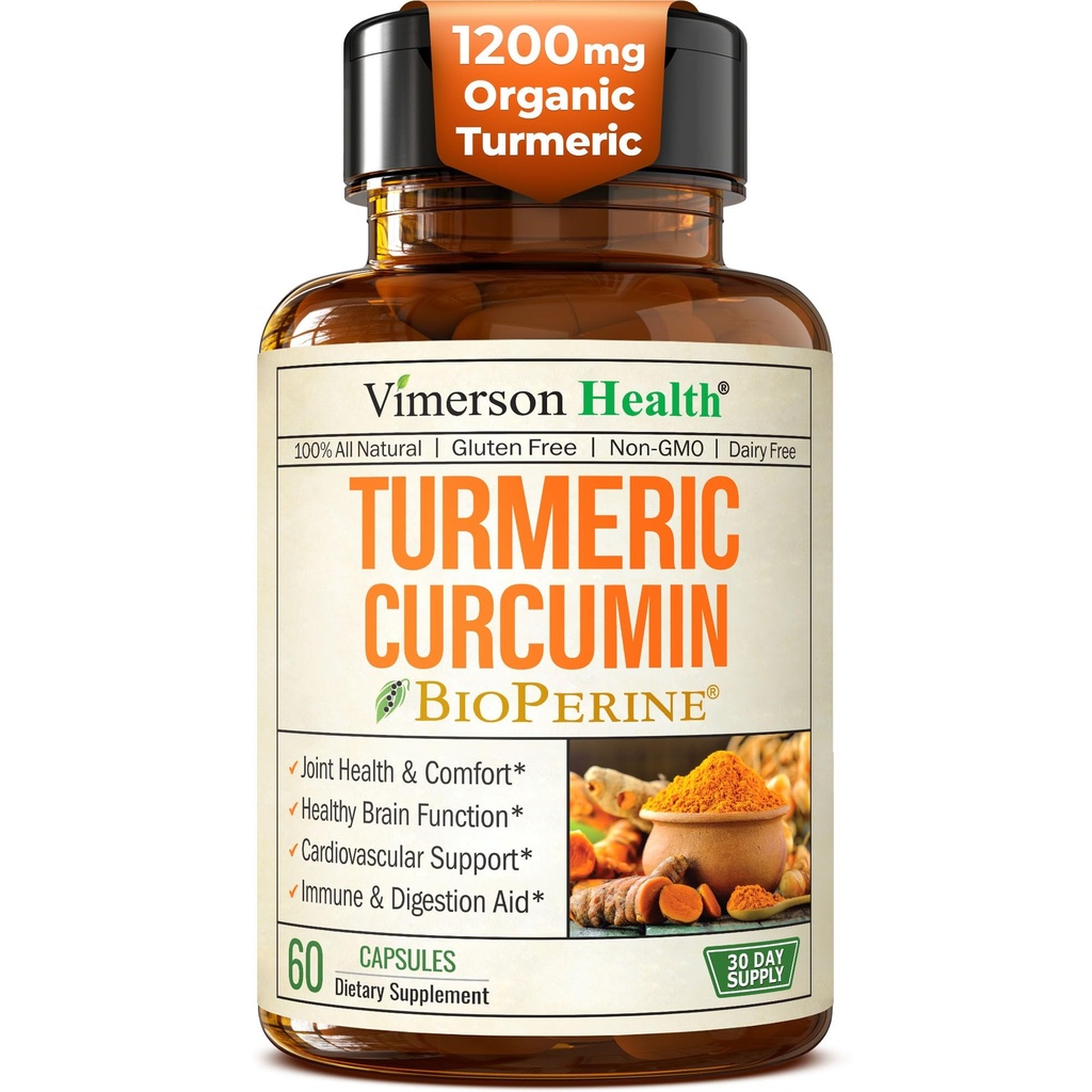 Turmeric Curcumin Supplement - 1200 mg Organic Turmeric + Tumeric Extract (95% Curcuminoids) για Κοινή Υποστήριξη & Πεπτικό Υγεία - Turmeric Supplement - Καθαρή Κουρκουμίνη με Μαύρο Πιπέρι - 60 Κάψουλες