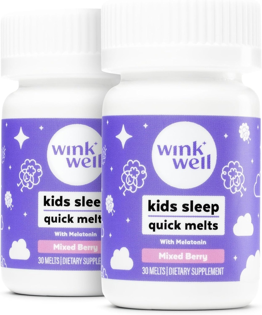 Wink Well Kids Chewable Melts- Kids Sleep Aid Chews with Melatonin 1 mg- Quick Deep Toddler Sleep Aid, Drug-Free-Fast, Non-Habit-Forming Dissolve Tablets- 30 Melts (Pack of 2)