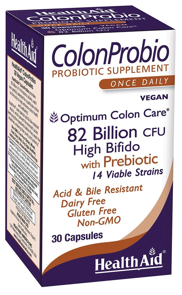HealthAid ColonProbio – 82 Billion CFU Probiotic with Prebiotic, High Bifido Formula, 14 Strains, Once Daily, 30 Capsules – Supports Digestive Balance & Intestinal Function – Vegan, Non-GMO*